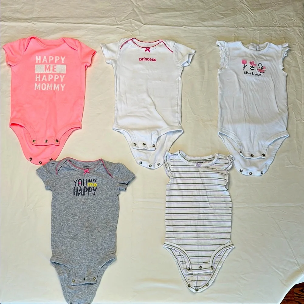 Carter's size 9 months bundle Pink and White Bodysuits Set for Everyday Comfort.